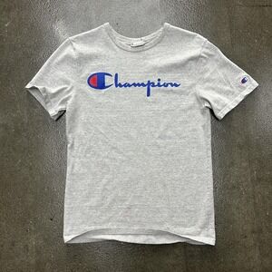 Champion Shirt Mens Small Gray Big Logo Short Sleeve Graphic Tee Casual